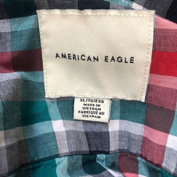 AMERICAN EAGLE SHIRT, RED Teal Check, Size X-Large - Picture 3 of 6